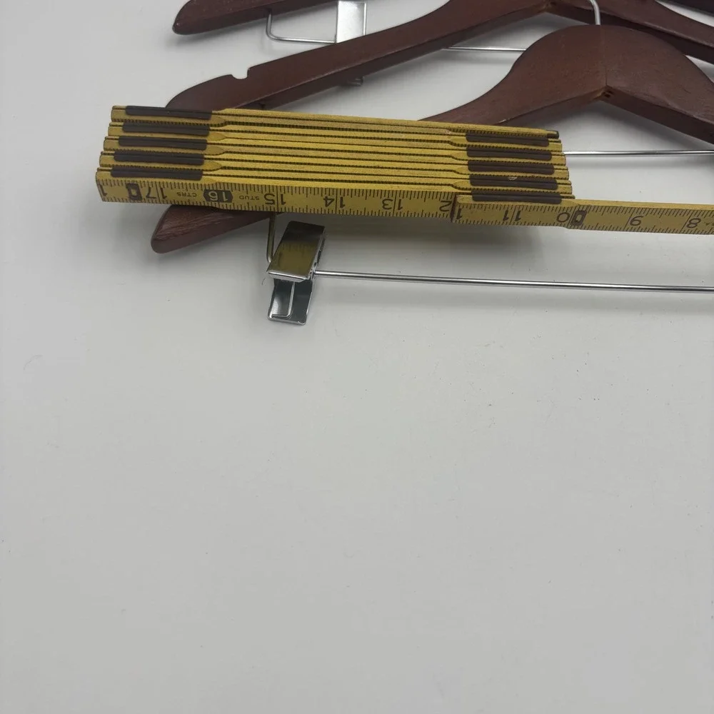 Wooden Hangers Set of 9 Brown Good Suit Shirt Pant Clips Notched